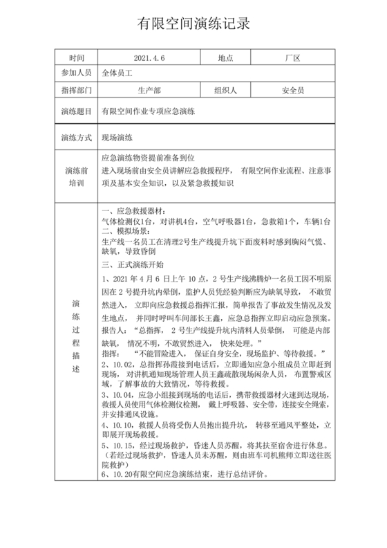 有限空间应急演练