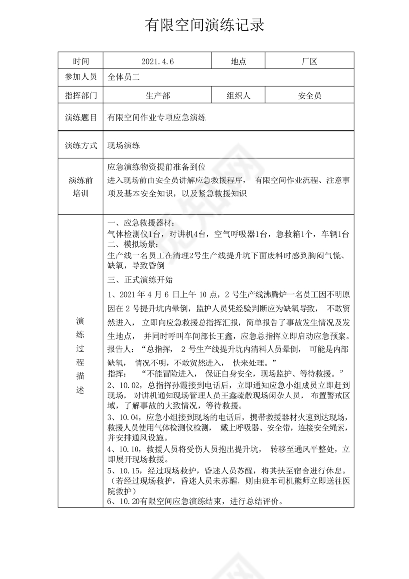 有限空间应急演练