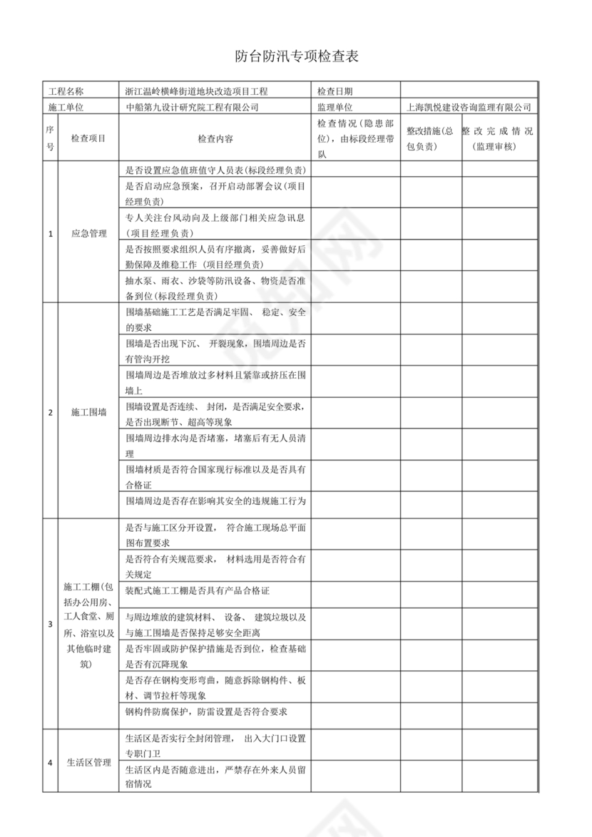 防台防汛检查表