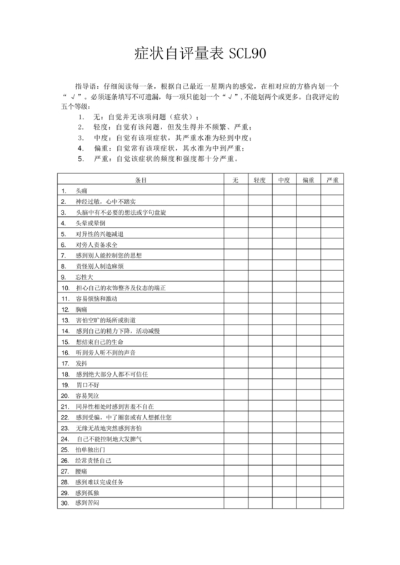 scl-90症状自评量表