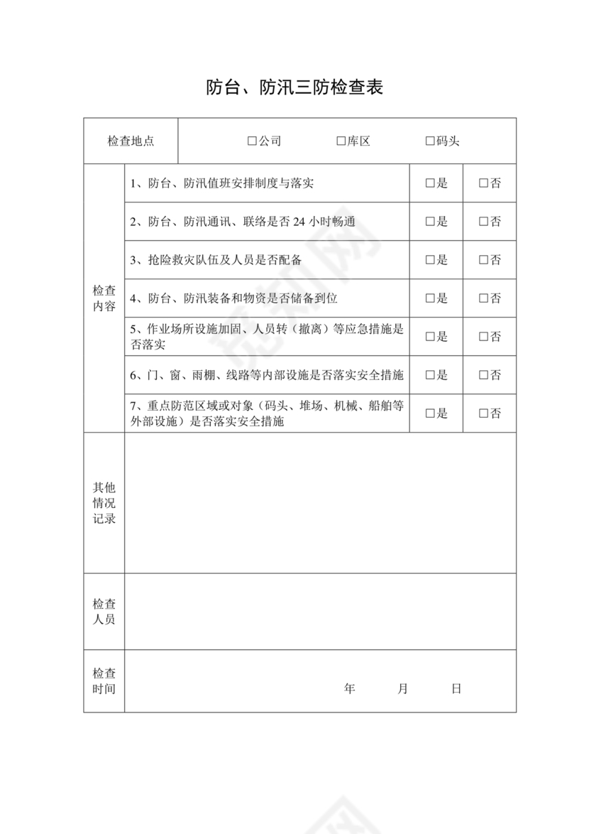 防台防汛检查表