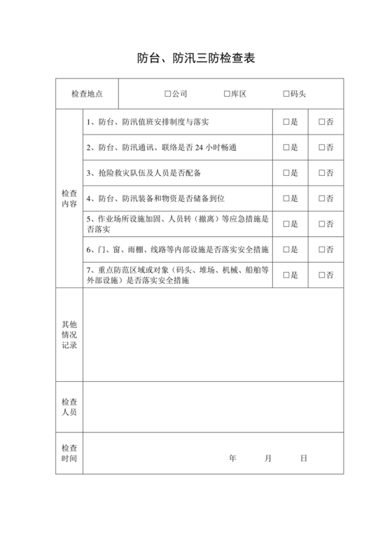 防台防汛检查表