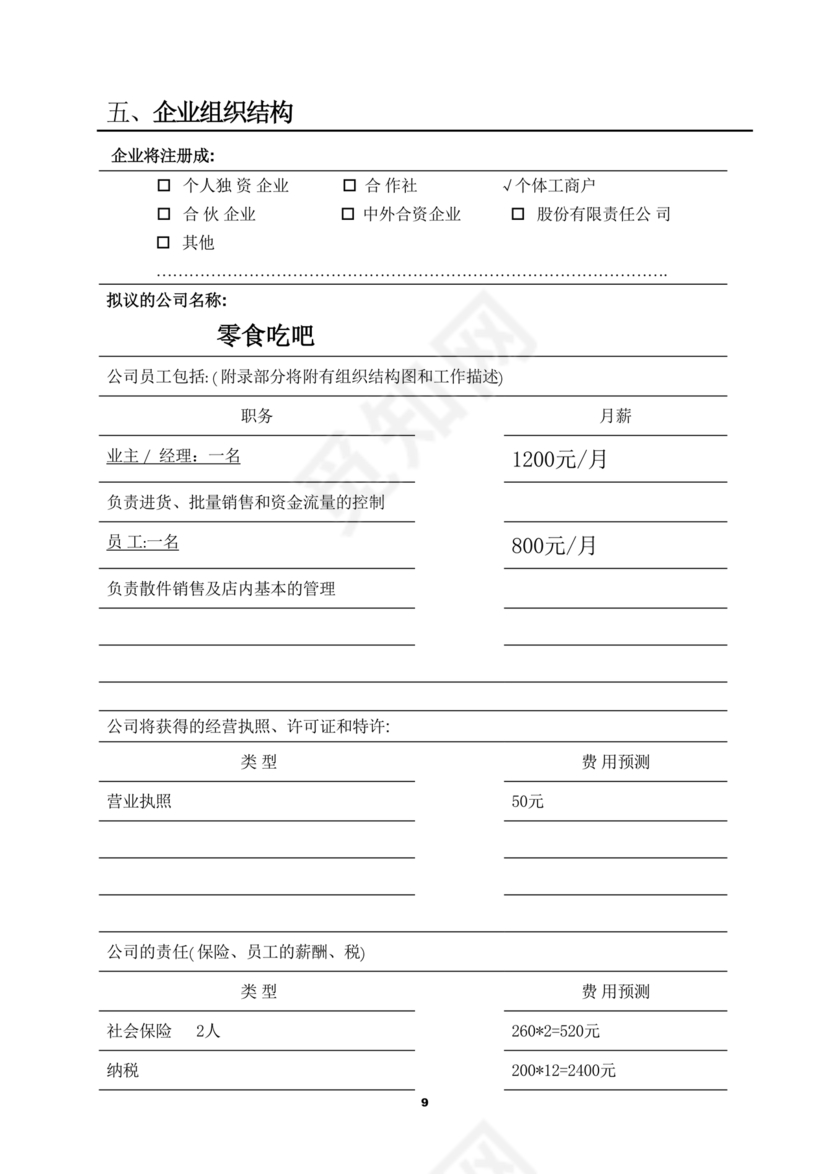 创业计划书模板