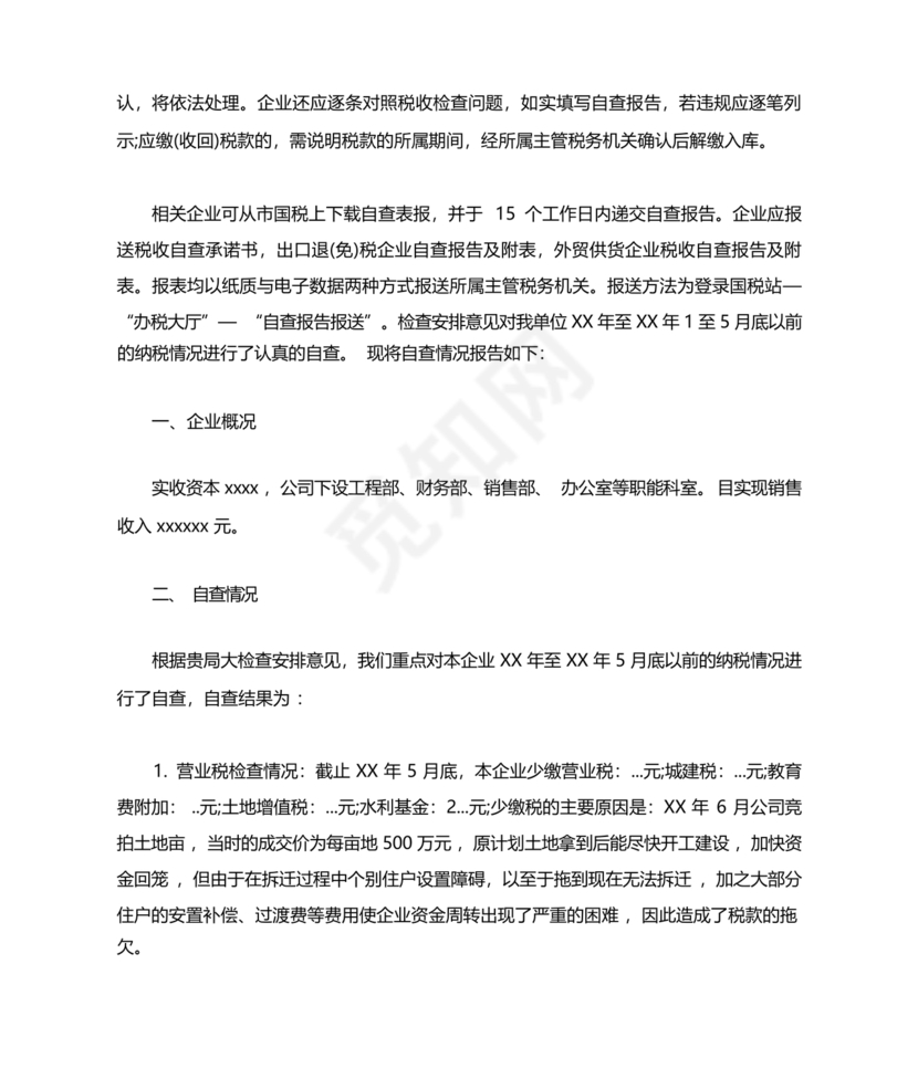 税务自查报告