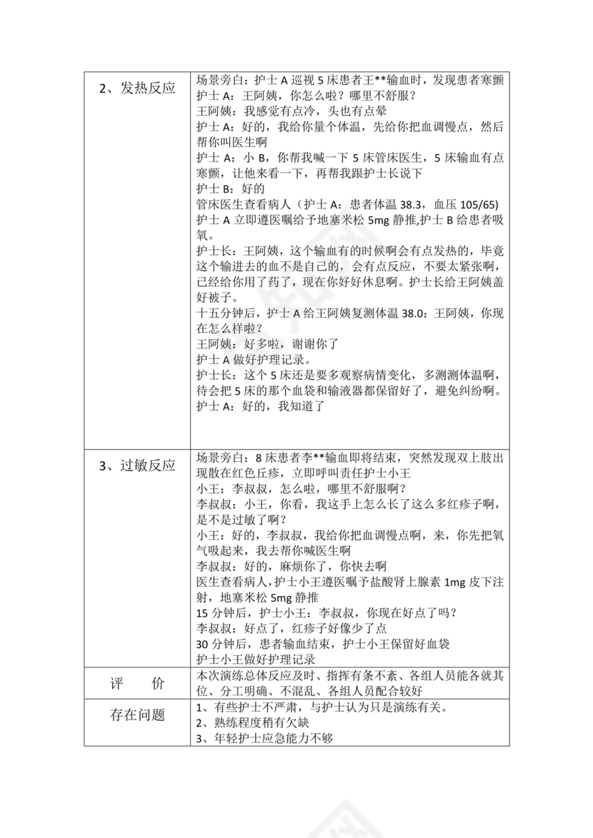 输血不良反应应急预案演练