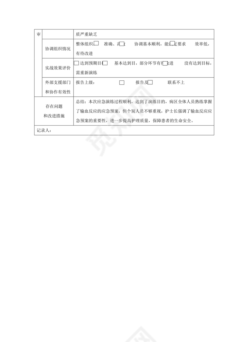 输血不良反应应急预案演练