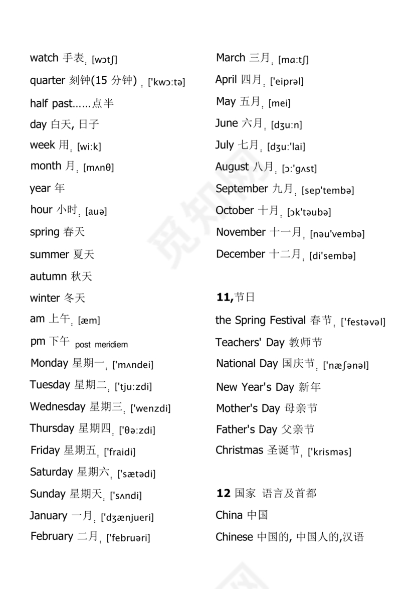 小学英语单词汇总大全