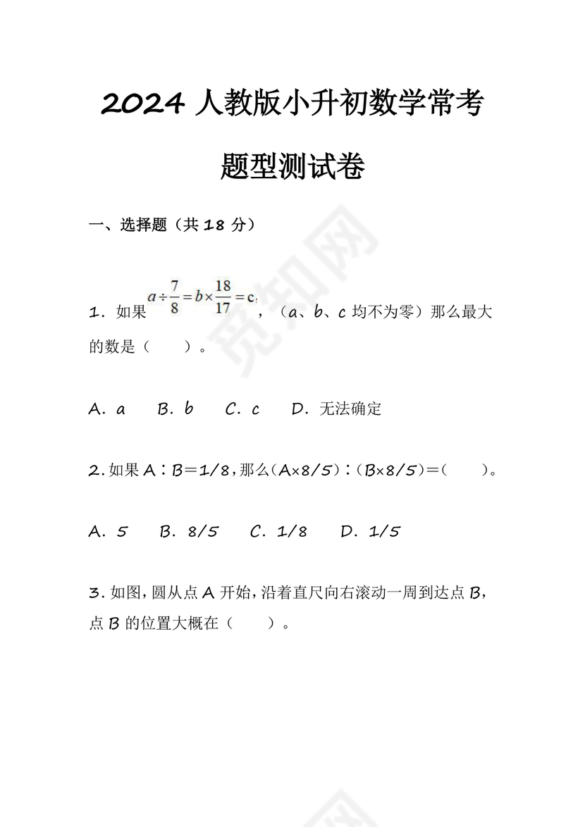 人教版小学数学小升初试卷