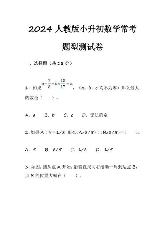 人教版小学数学小升初试卷