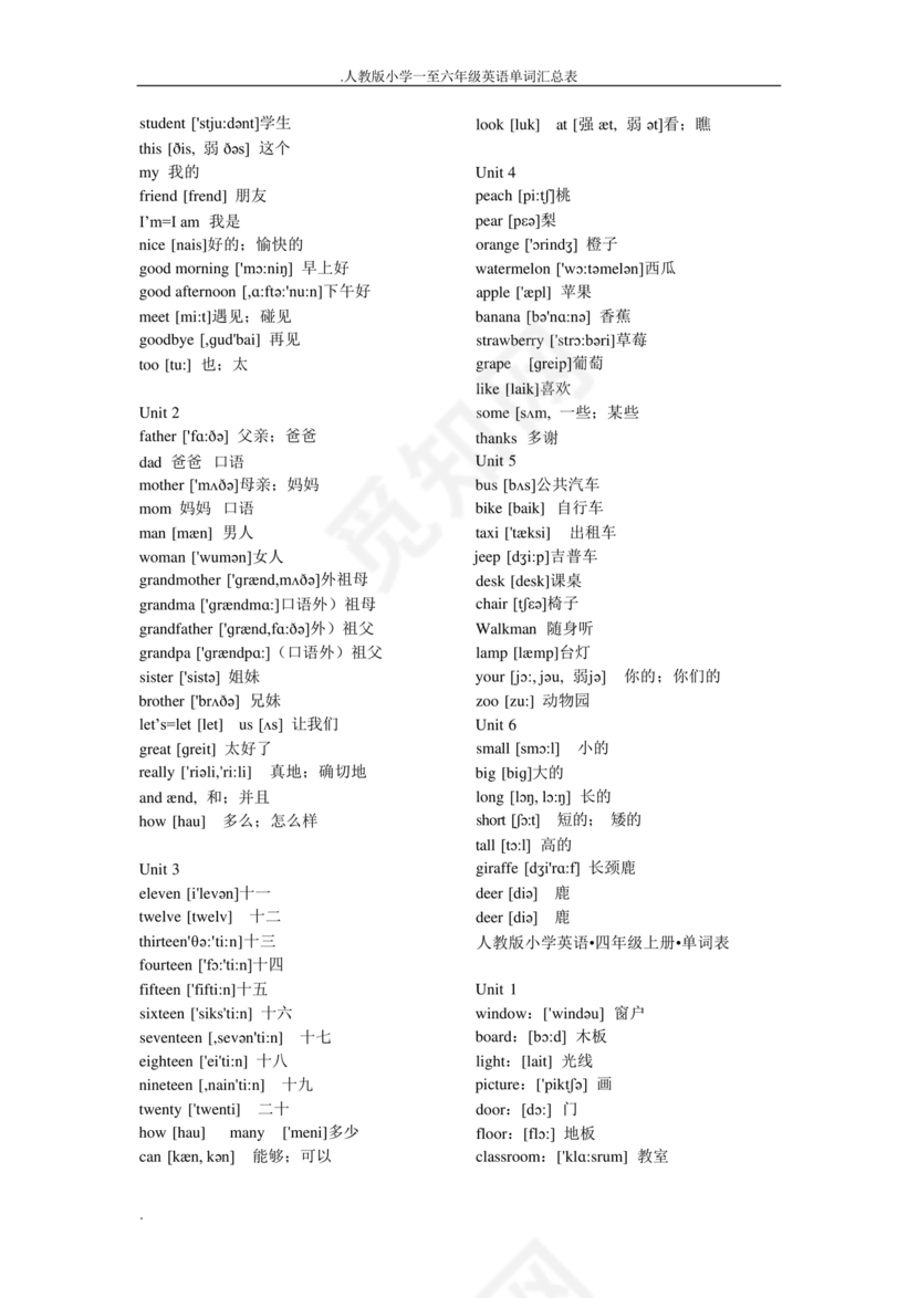 小学英语单词汇总大全