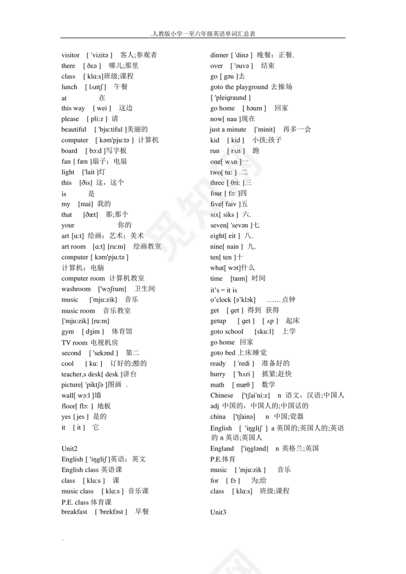 小学英语单词汇总大全