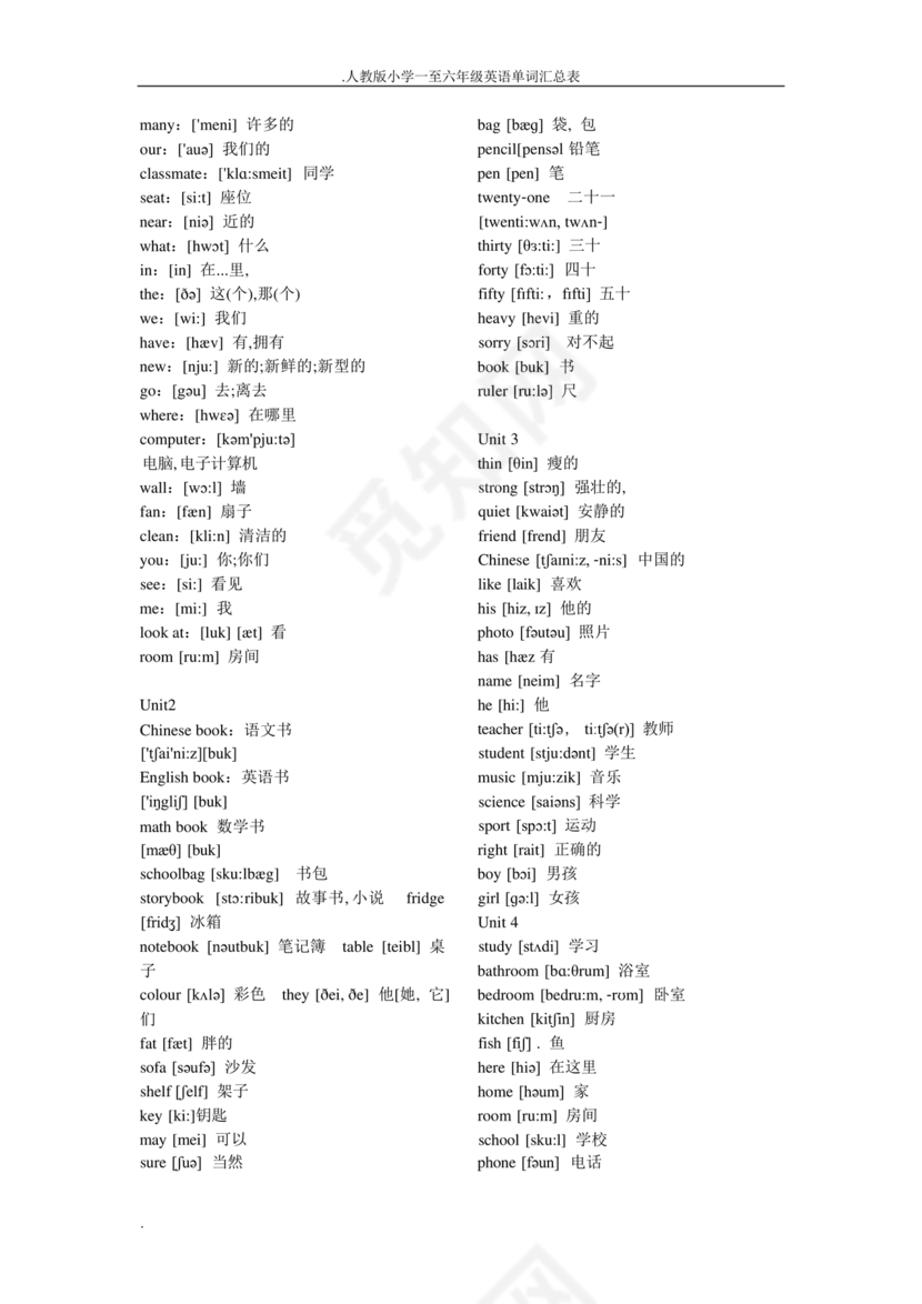 小学英语单词汇总大全