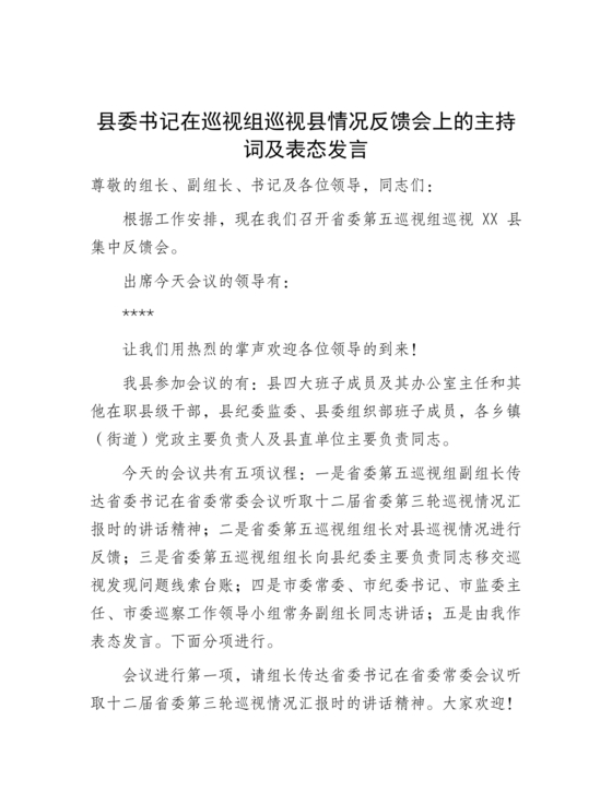 巡视反馈会表态发言