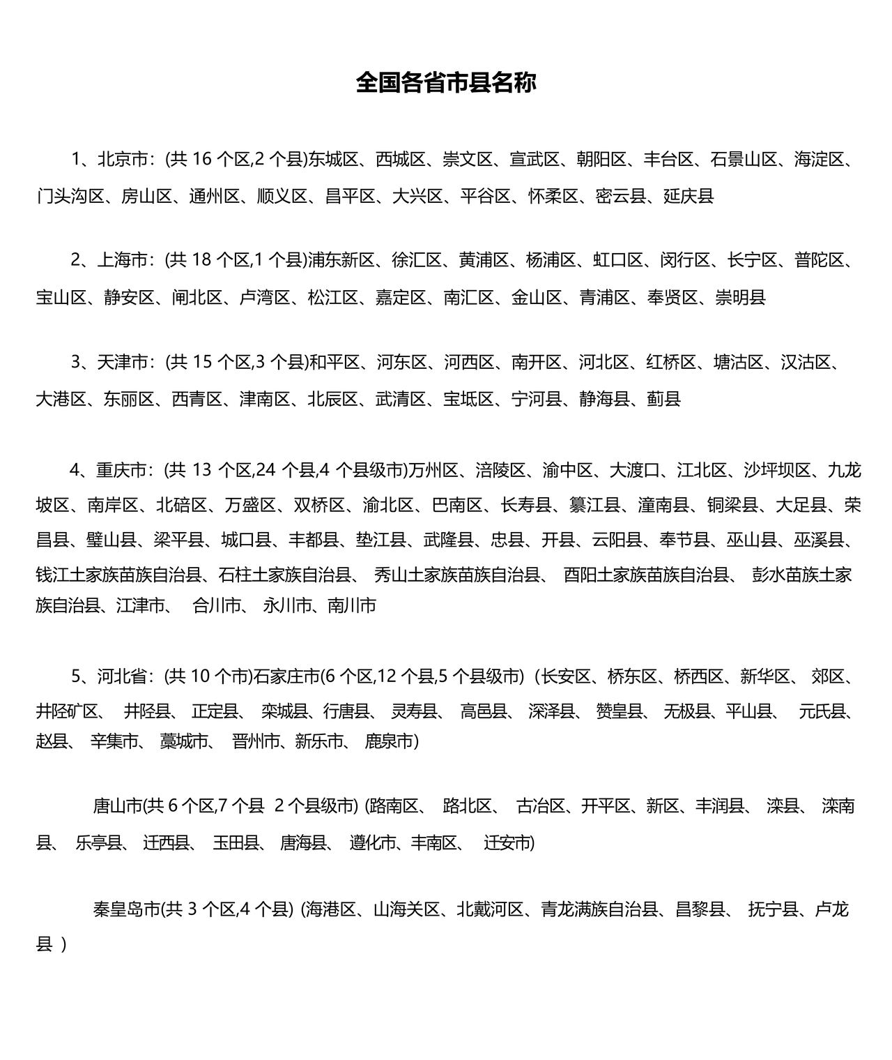 全国省市县列表完整版