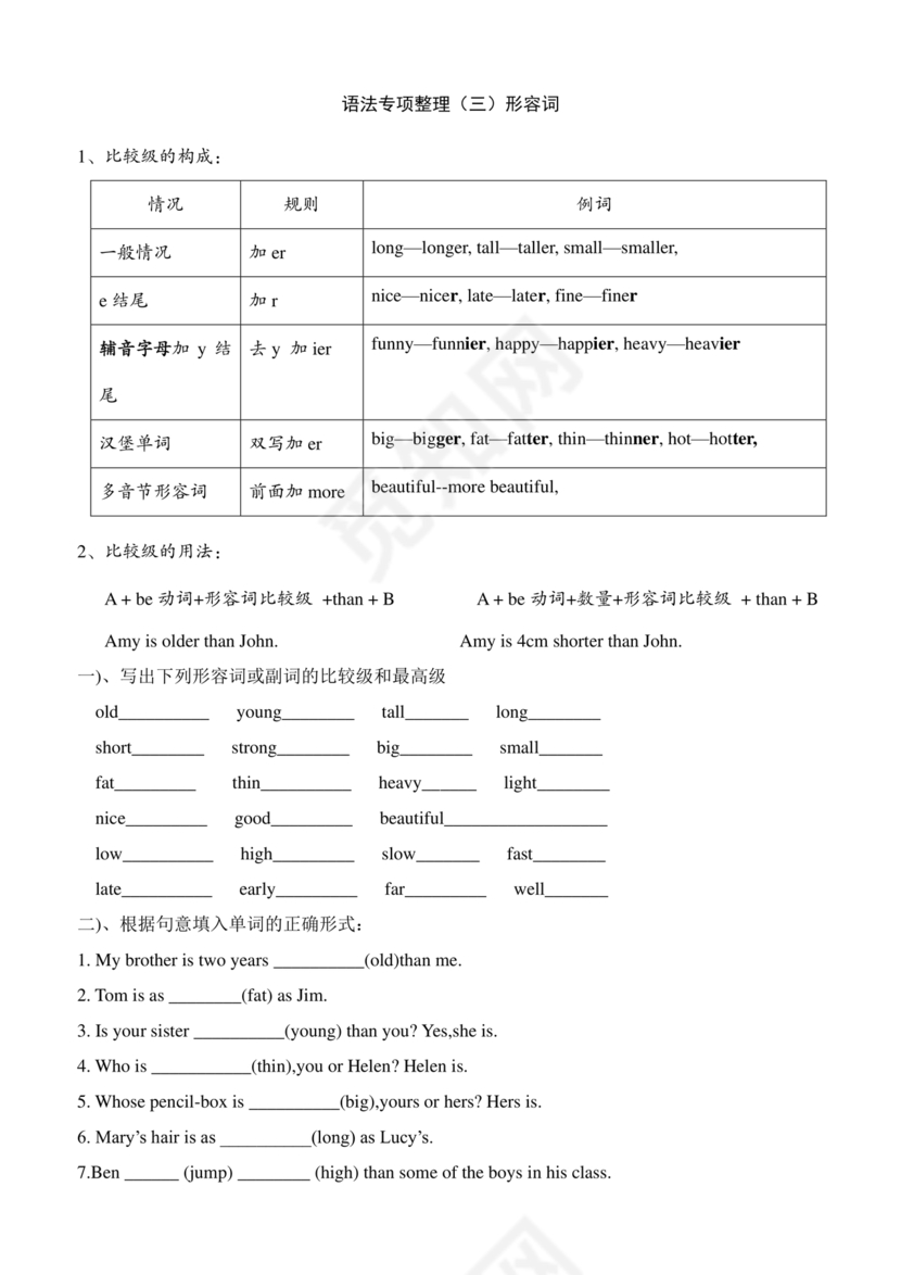 小学英语语法基础知识大全可打印