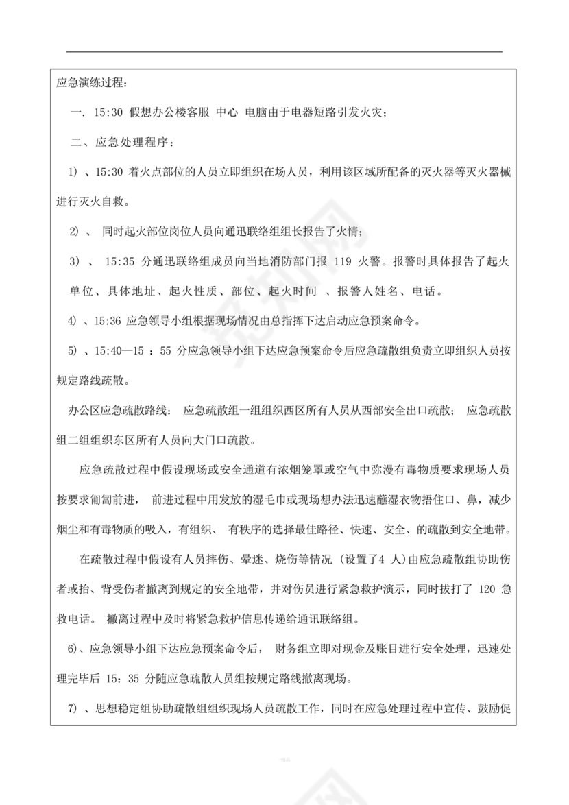 应急预案演练记录表