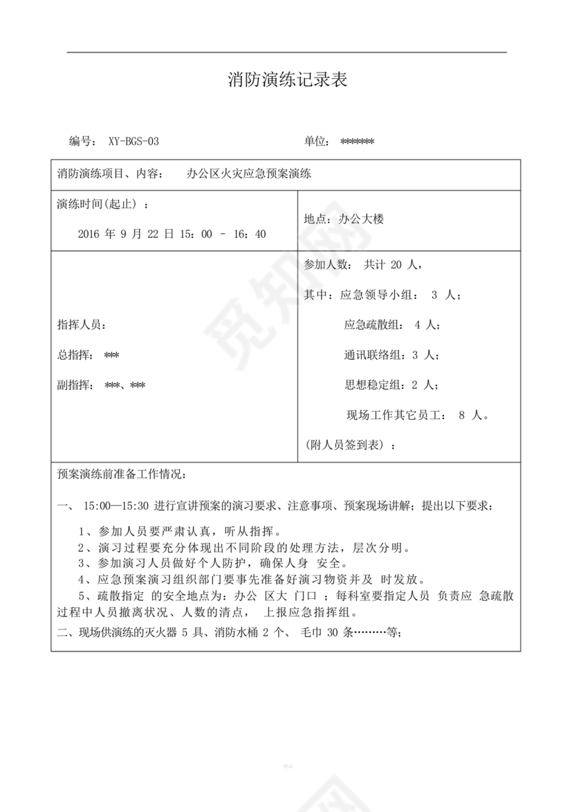 应急预案演练记录表