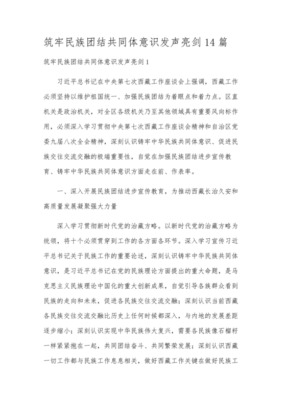 筑牢民族团结共同体意识研讨发言材料