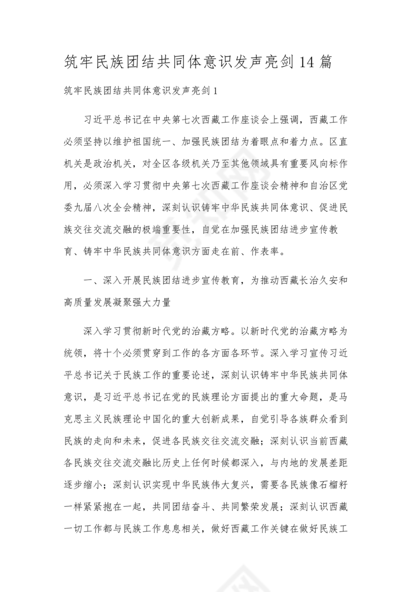 筑牢民族团结共同体意识研讨发言材料