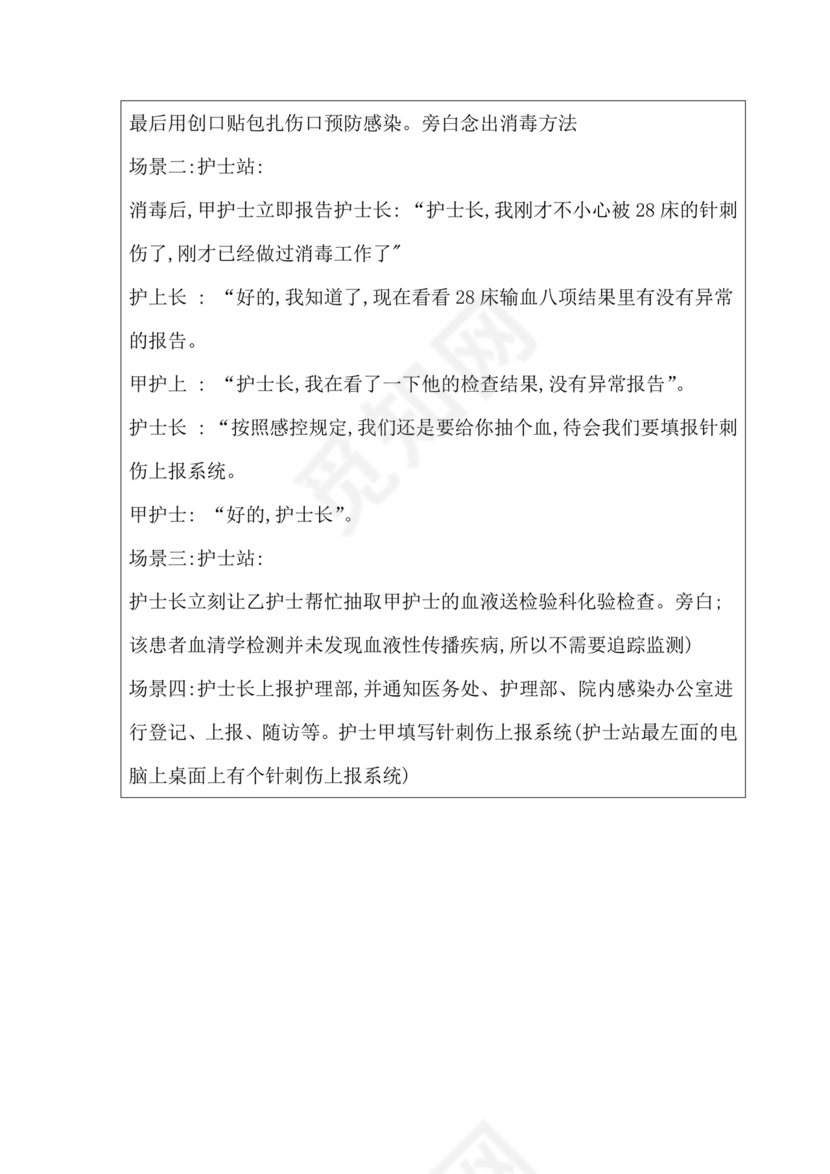 针刺伤应急预案演练脚本