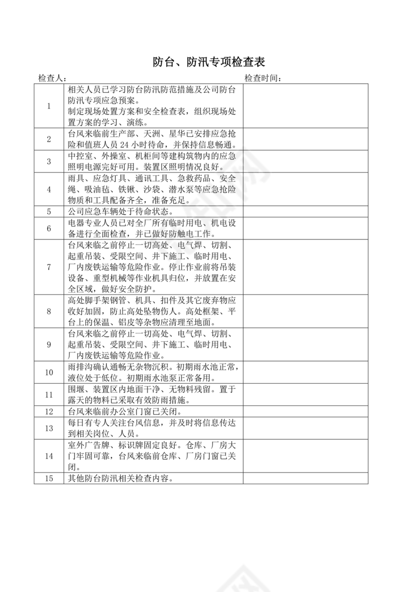 防台防汛检查表