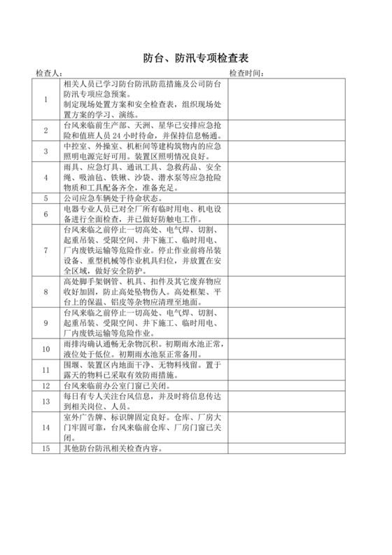 防台防汛检查表