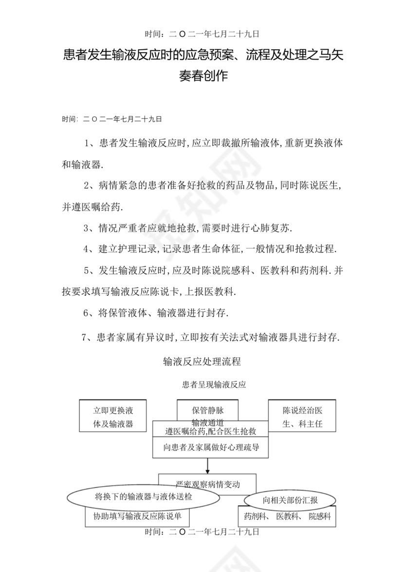 输液反应的应急预案及处理流程