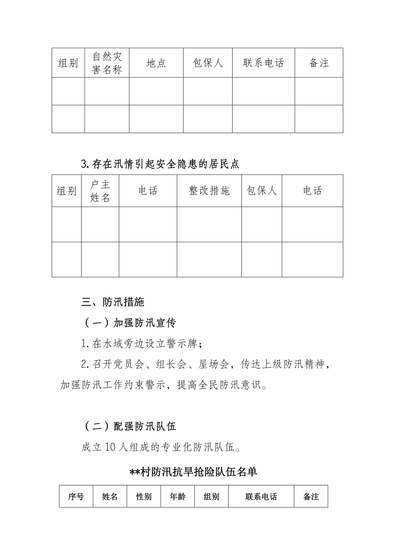 村级防汛应急预案