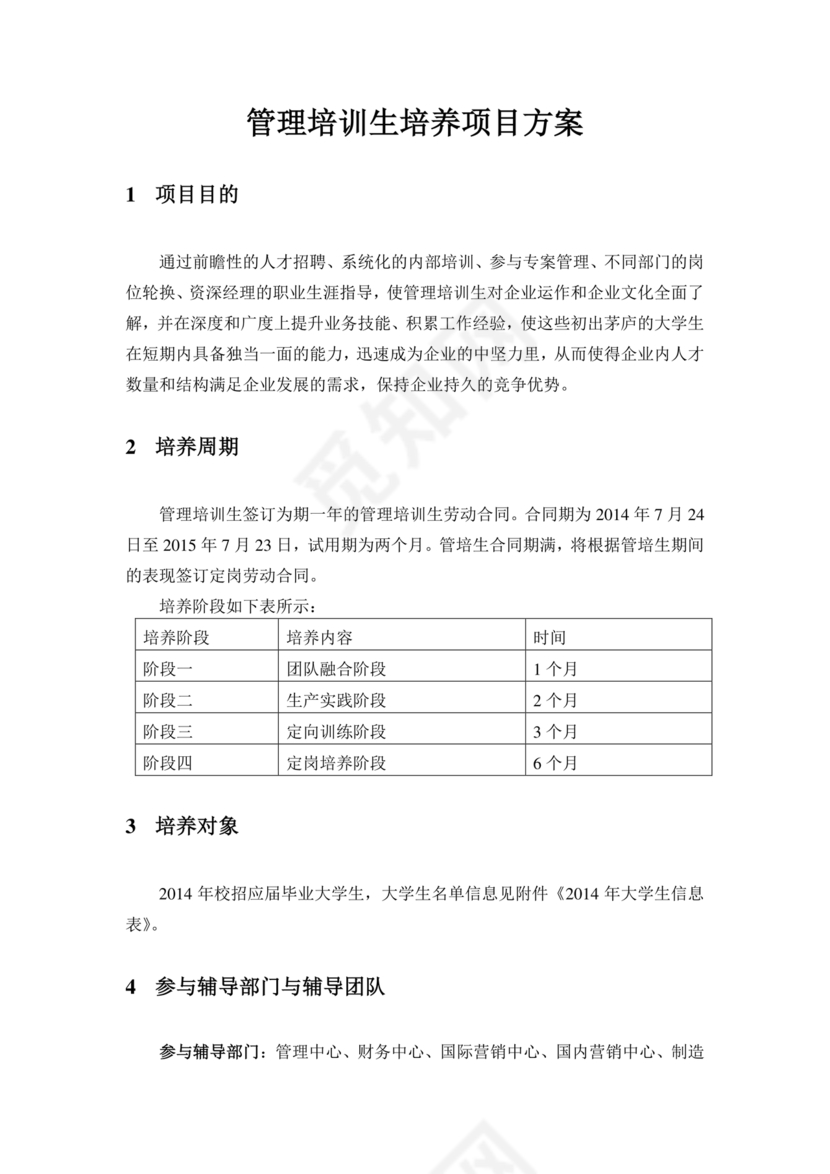 管培生培养计划方案