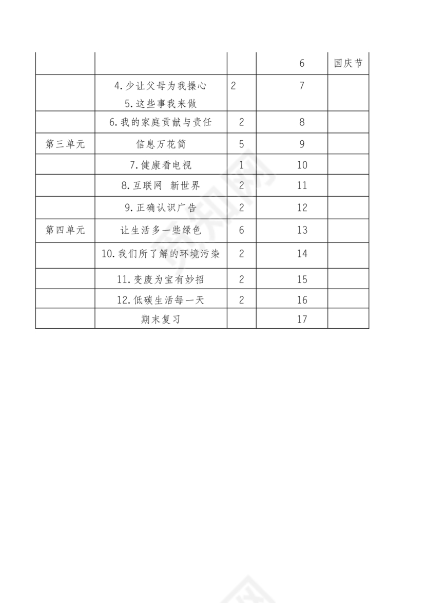 四年级道德与法治教学计划上册