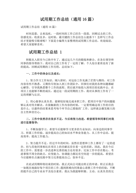 试用期小结