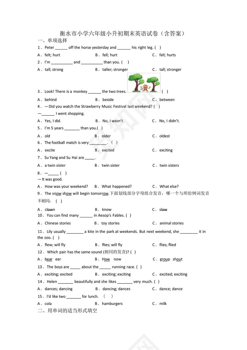 衡水小升初试卷