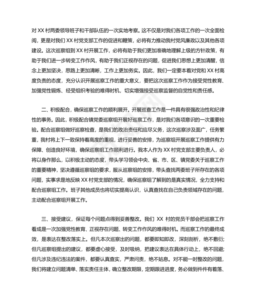 巡察动员会村书记表态发言