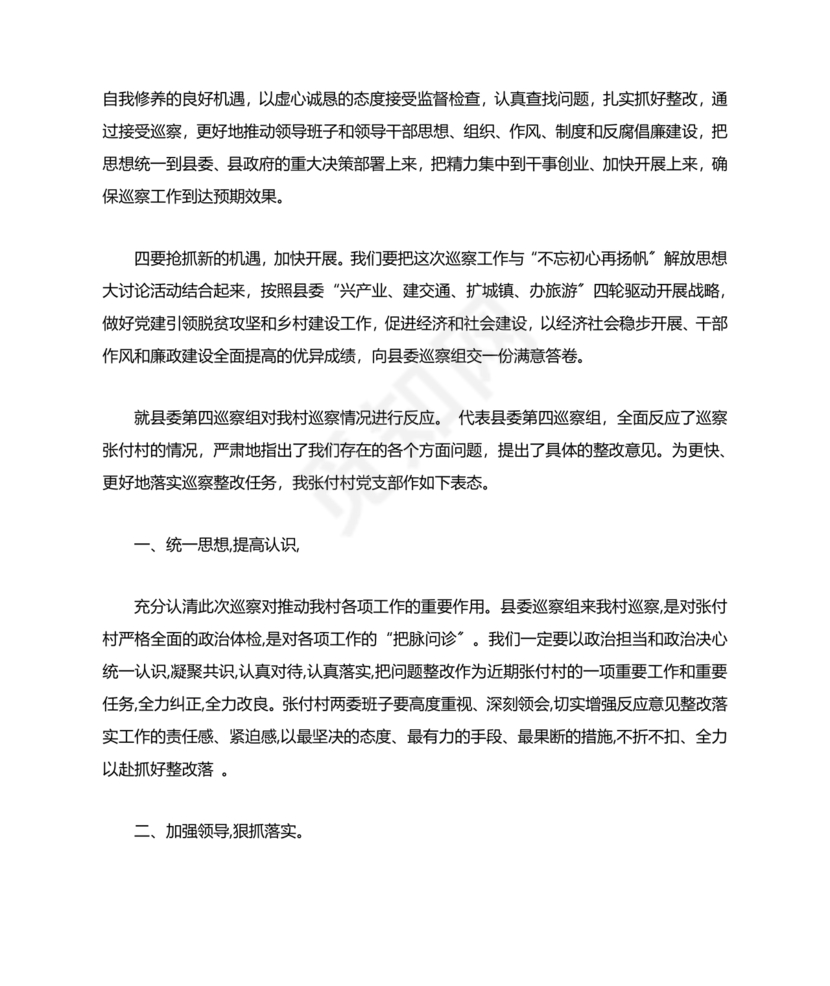 巡察动员会村书记表态发言