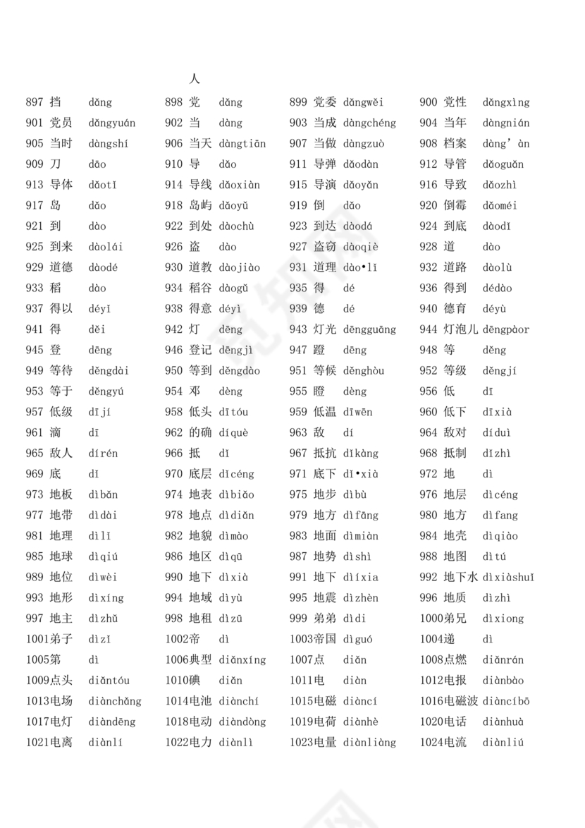 普通话水平测试用普通话词语表