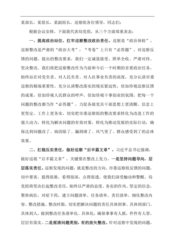 巡察反馈会表态发言稿