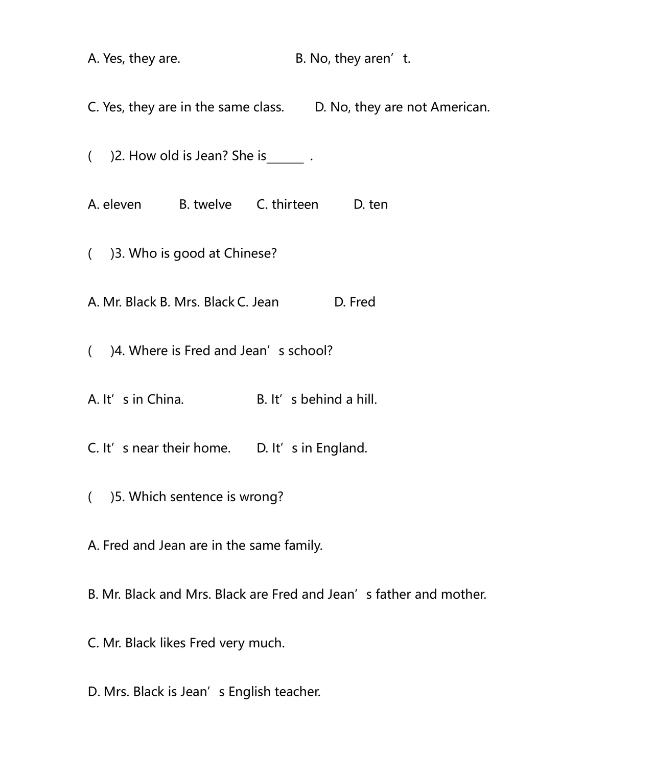 小升初英语试卷真题及答案