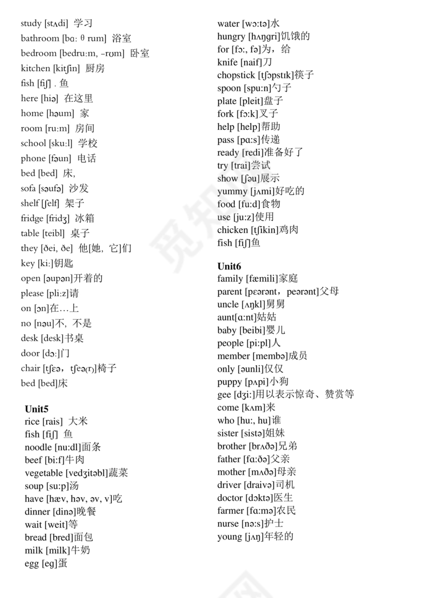 人教版小学英语单词表3至6年级打印免费