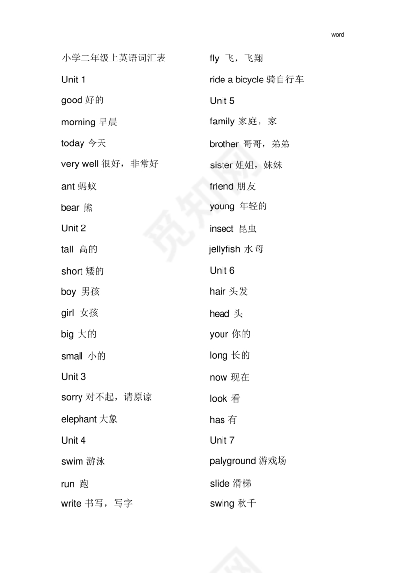 小学英语单词汇总大全