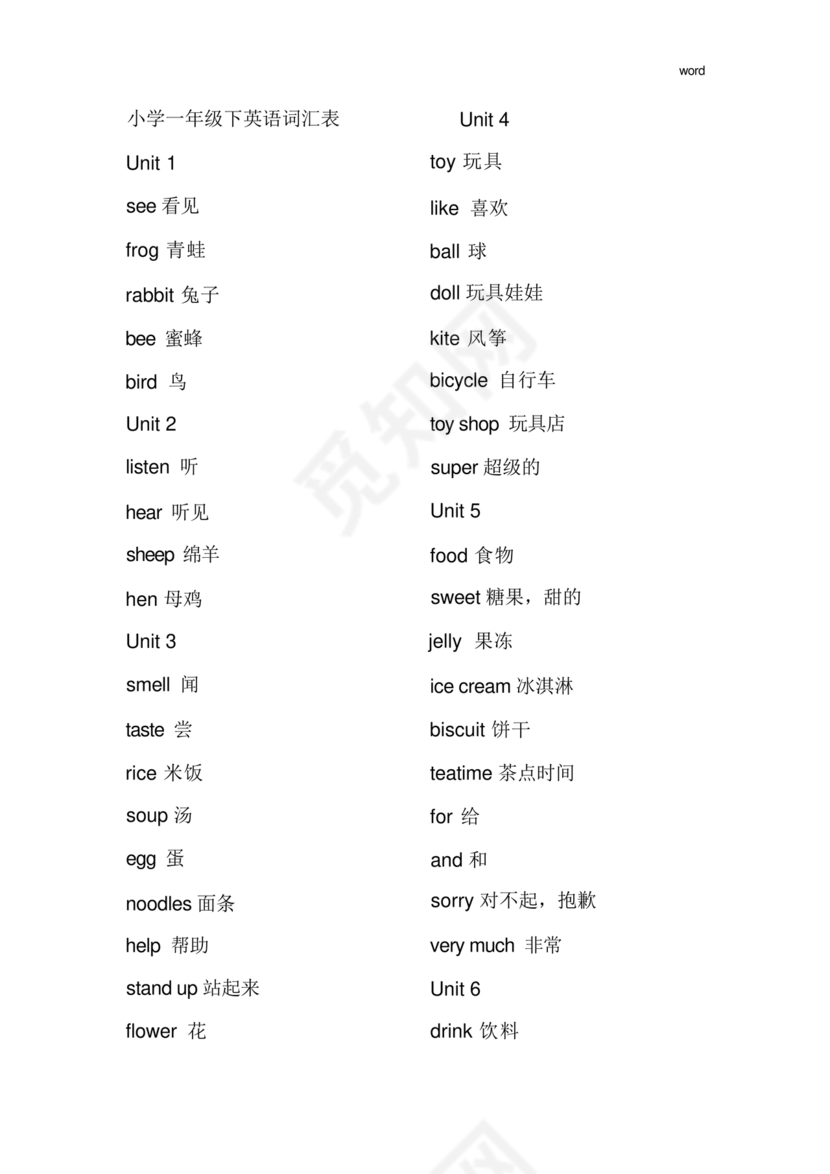小学英语单词汇总大全