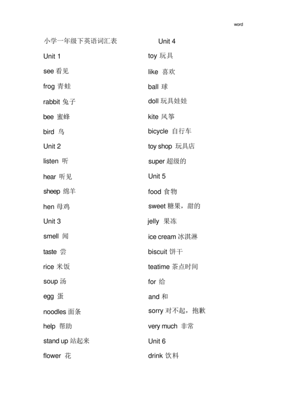 小学英语单词汇总大全