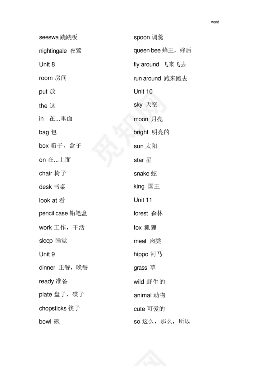小学英语单词汇总大全