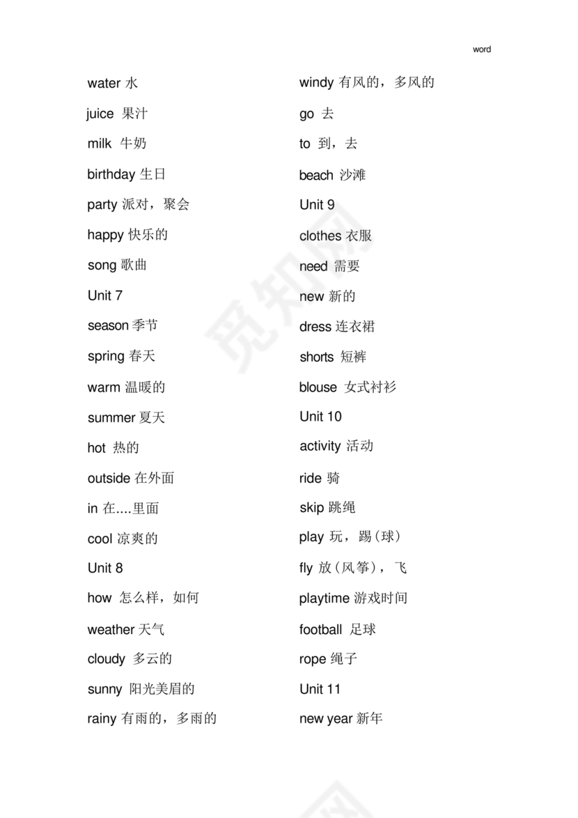 小学英语单词汇总大全
