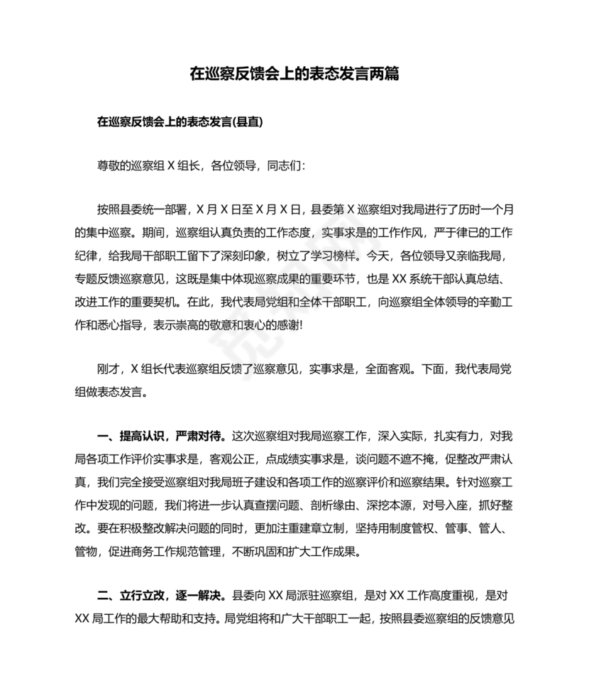 巡察反馈会表态发言稿