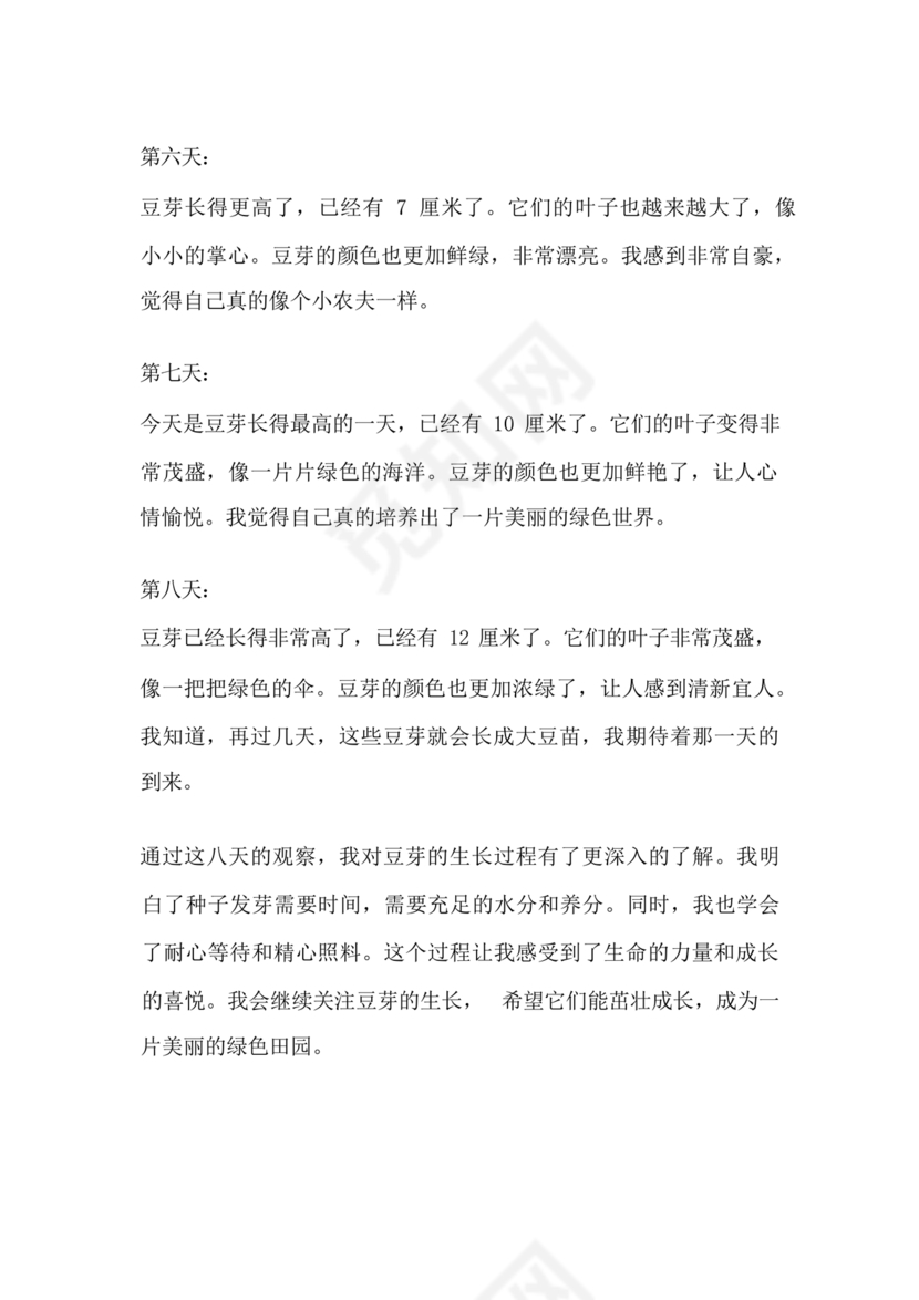 豆芽的生长过程观察日记