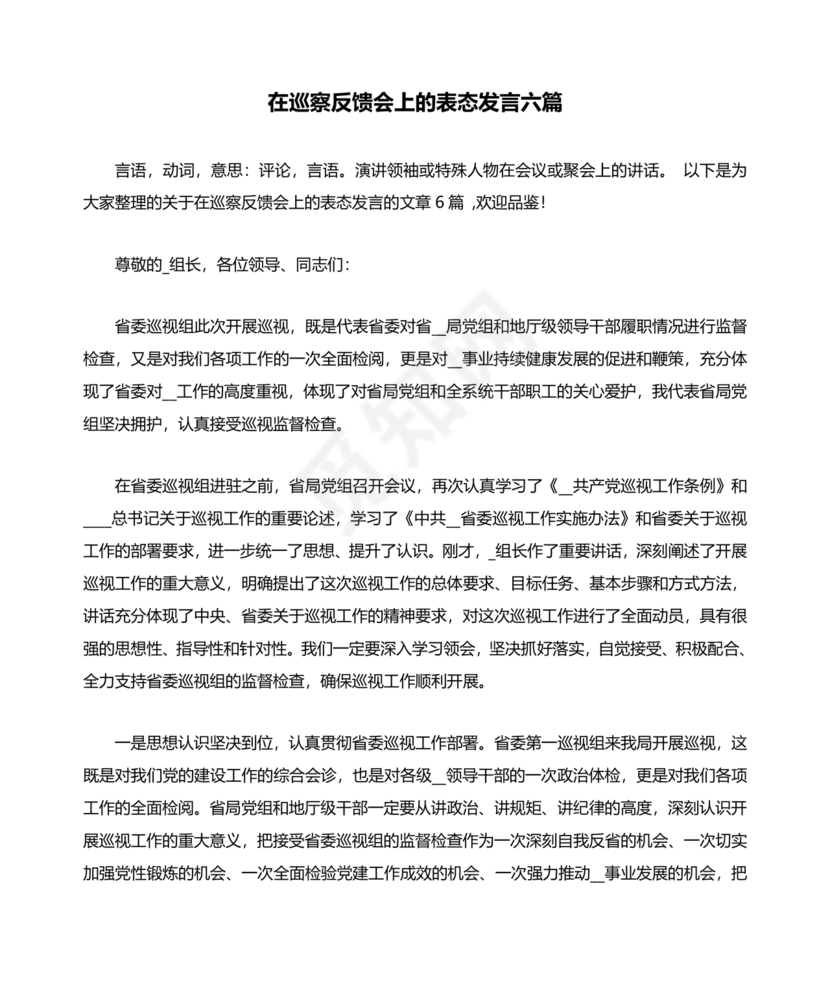 巡察反馈会表态发言稿