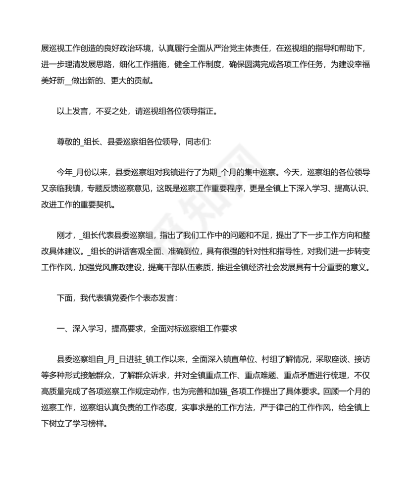 巡察反馈会表态发言稿