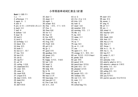 小学英语单词汇总大全