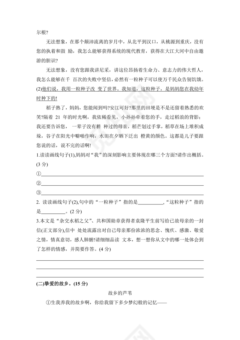 2024小升初试卷语文