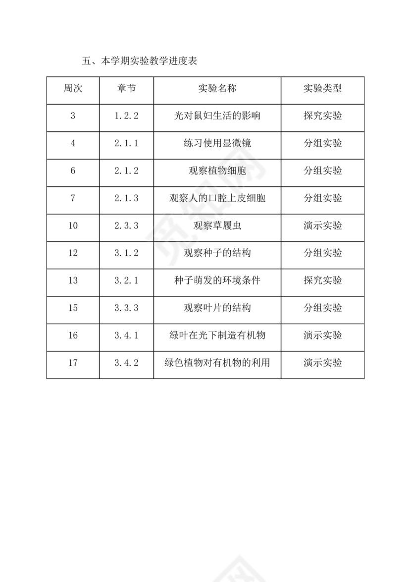 七年级生物上册教学计划